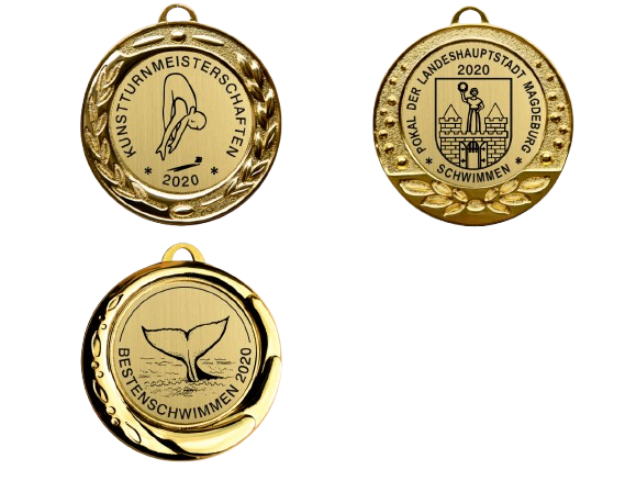 Drei individuell gestaltete goldene Medaillen